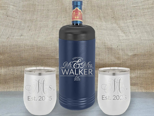 Personalized Wine Chiller and Stemless Tumblers Gift Set