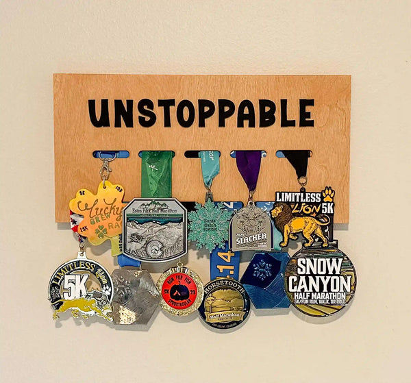 Medal & Award Display with "UNSTOPPABLE" Layered Text